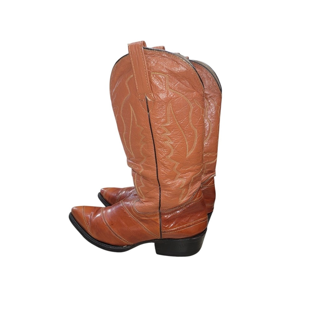 Botas Tejas Exotic Men's Eel Skin Brown Cowboy Boots US Size 8 - Picture 4 of 15
